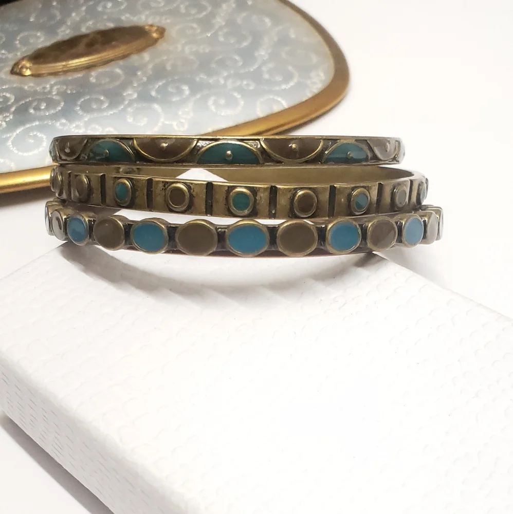 Purple & Blue Enamel Bronze Bangle Bracelet Set of 4 Premier Designs